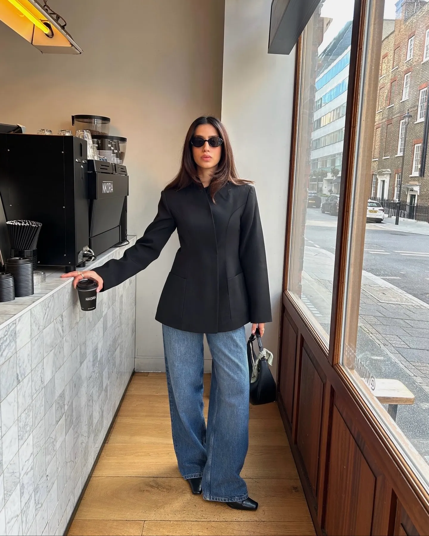  blazer phối quần denim 