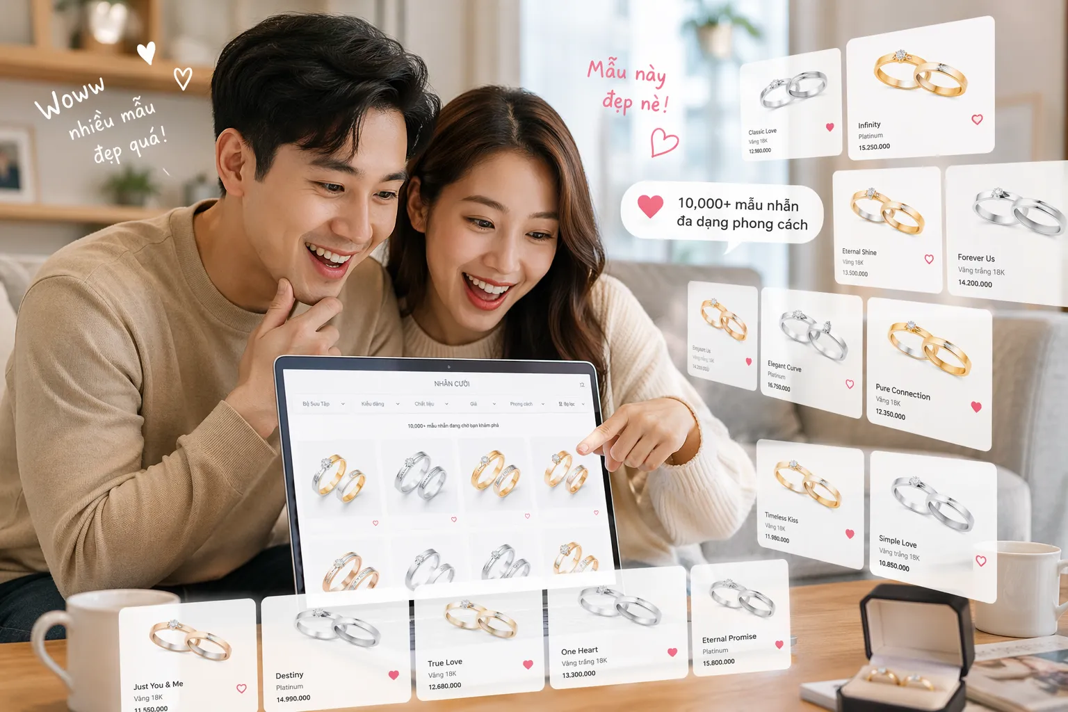 cặp đ&ocirc;i lựa chọn nhẫn cầu h&ocirc;n
