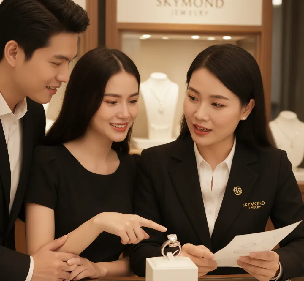 cặp đ&ocirc;i lựa chọn nhẫn cầu h&ocirc;n